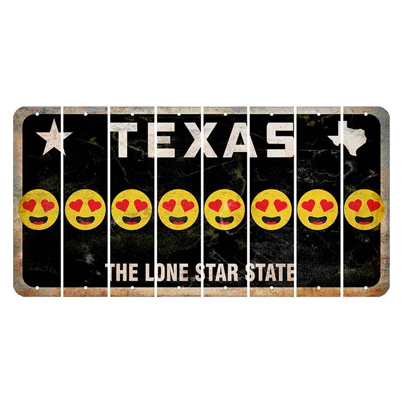 Texas Black The Lone Star State Cut License Plate Strips (Set of 8) Emoji - Heart Eyes