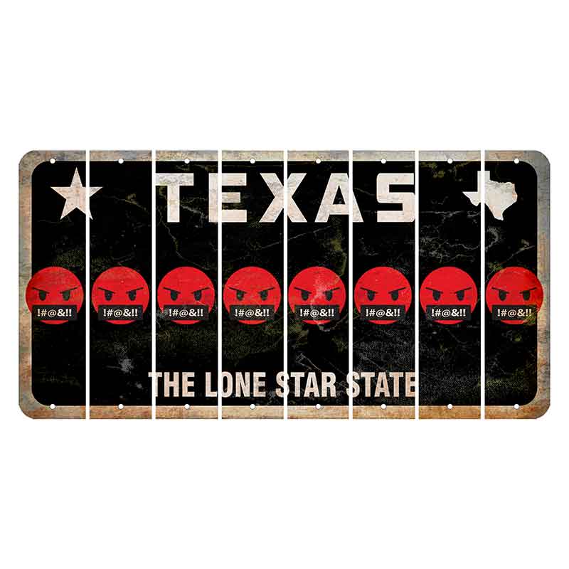 Texas Black The Lone Star State Cut License Plate Strips (Set of 8) Emoji - Pissed