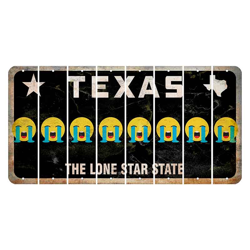 Texas Black The Lone Star State Cut License Plate Strips (Set of 8) Emoji - Crying