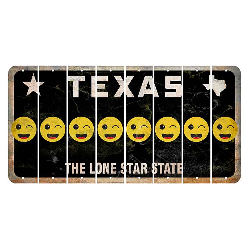 Texas Black The Lone Star State Cut License Plate Strips (Set of 8) Emoji - Winking