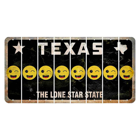 Texas Black The Lone Star State Cut License Plate Strips (Set of 8) Emoji - Winking