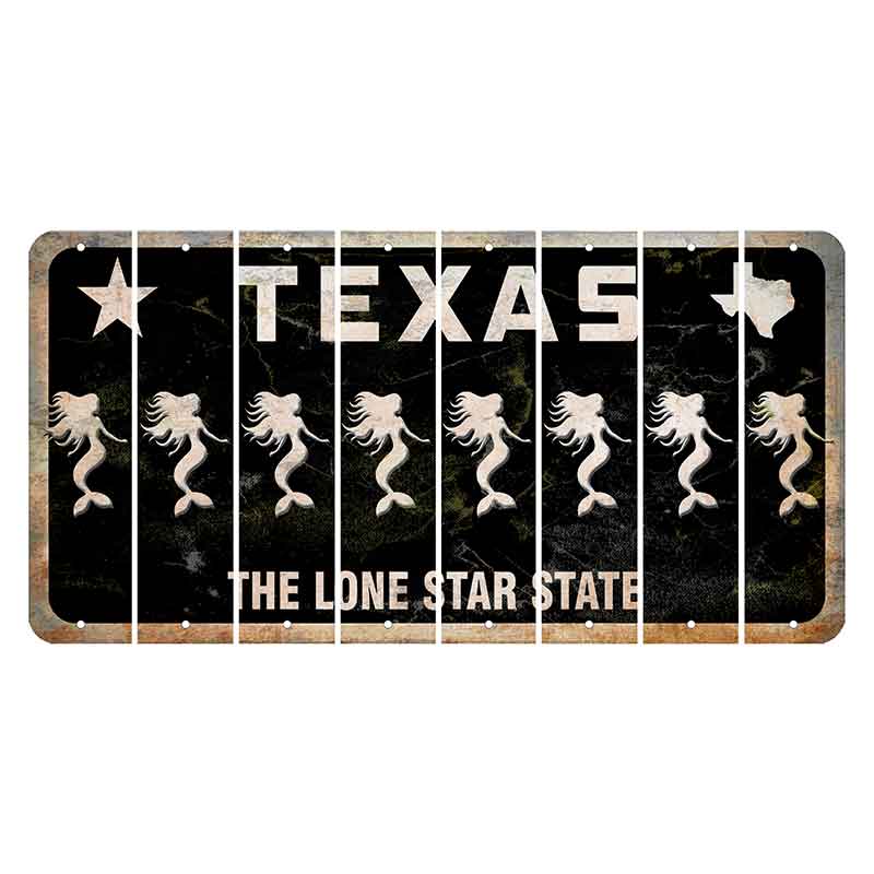 Texas Black The Lone Star State Cut License Plate Strips (Set of 8) Mermaid