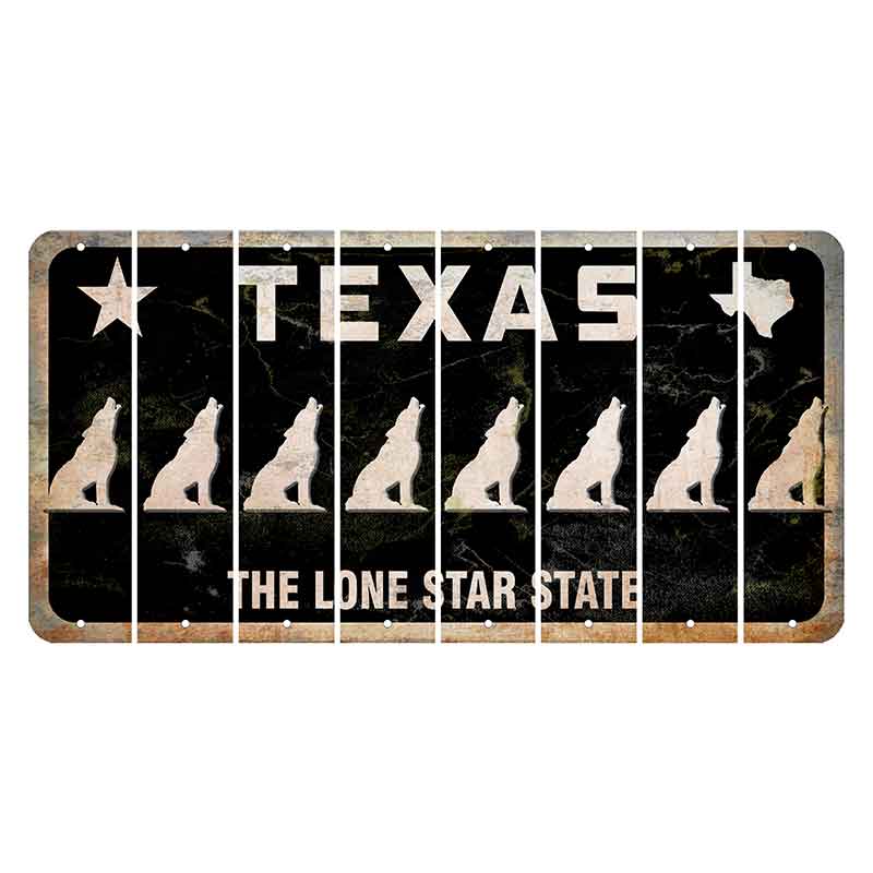 Texas Black The Lone Star State Cut License Plate Strips (Set of 8) Howling Wolf