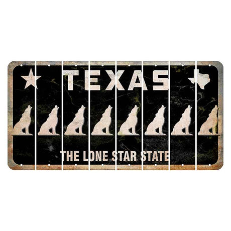 Texas Black The Lone Star State Cut License Plate Strips (Set of 8) Howling Wolf