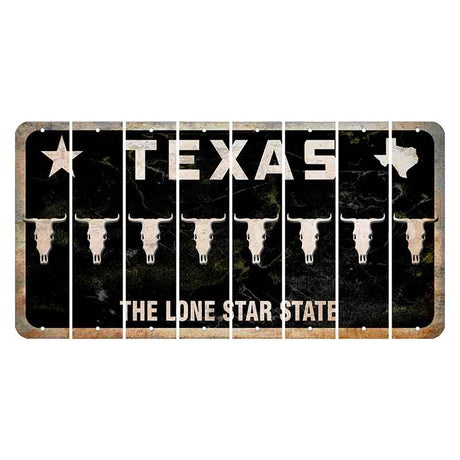 Texas Black The Lone Star State Cut License Plate Strips (Set of 8) Cow Skull