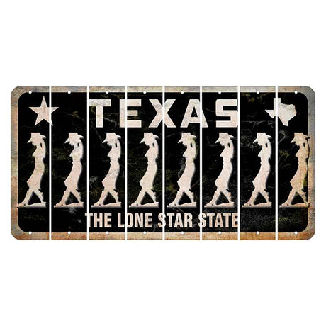 Texas Black The Lone Star State Cut License Plate Strips (Set of 8) Cowgirl - Leaning