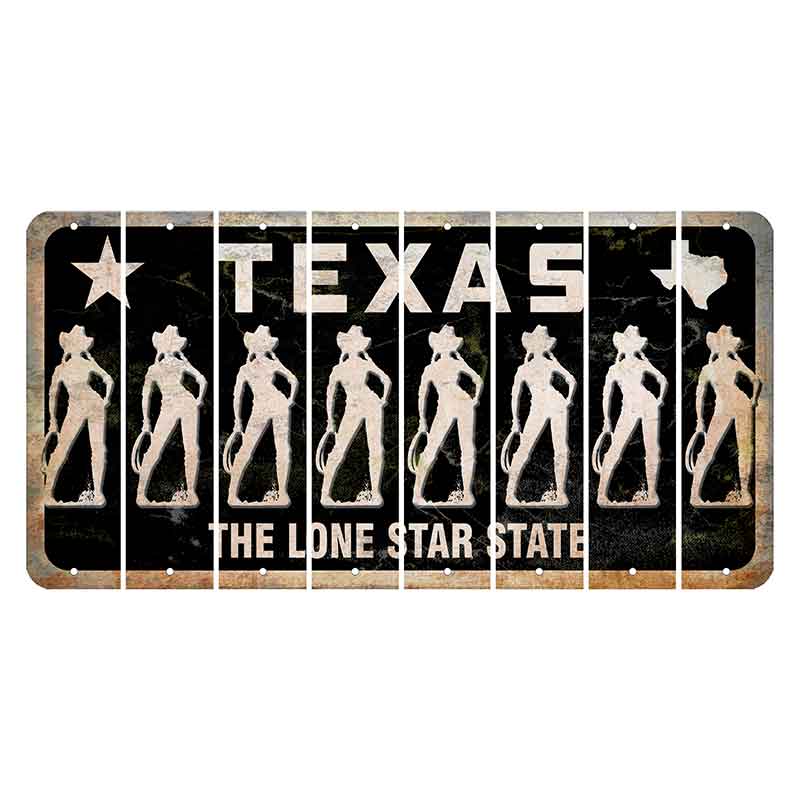 Texas Black The Lone Star State Cut License Plate Strips (Set of 8) Cowgirl