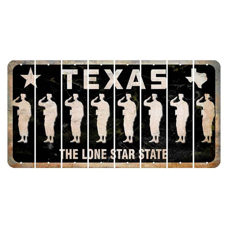 Texas Black The Lone Star State Cut License Plate Strips (Set of 8) Soldier - Saluting