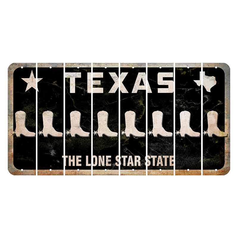 Texas Black The Lone Star State Cut License Plate Strips (Set of 8) Cowboy Boot