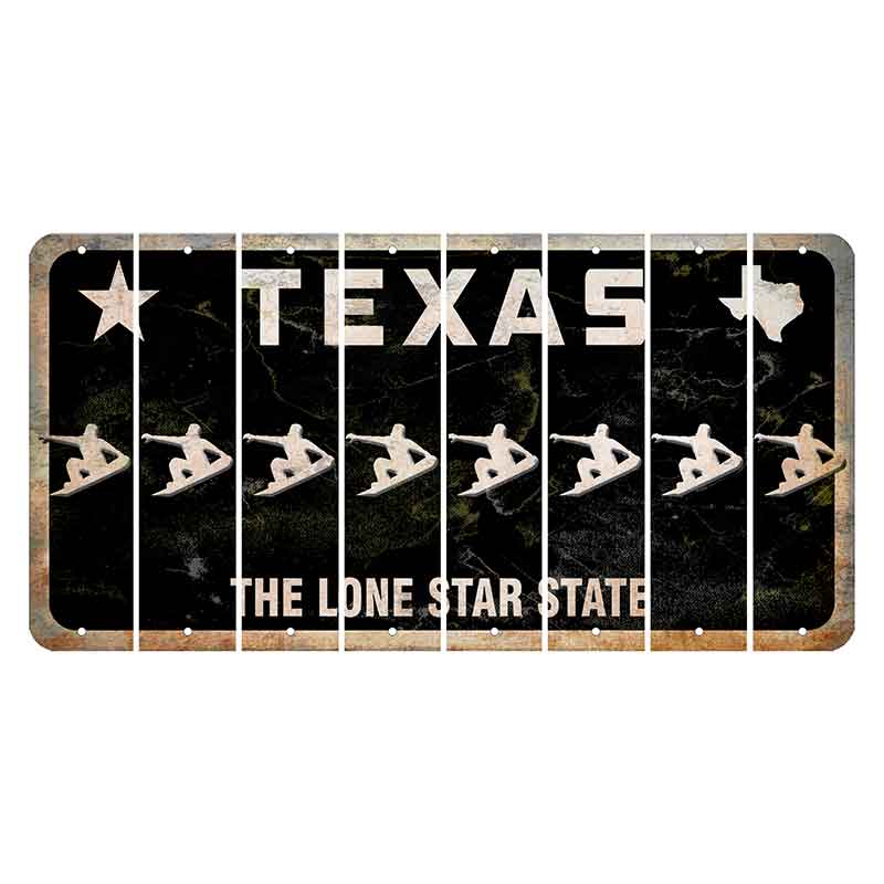 Texas Black The Lone Star State Cut License Plate Strips (Set of 8) Snowboarder