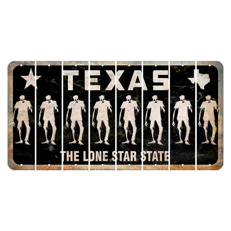 Texas Black The Lone Star State Cut License Plate Strips (Set of 8) Zombie