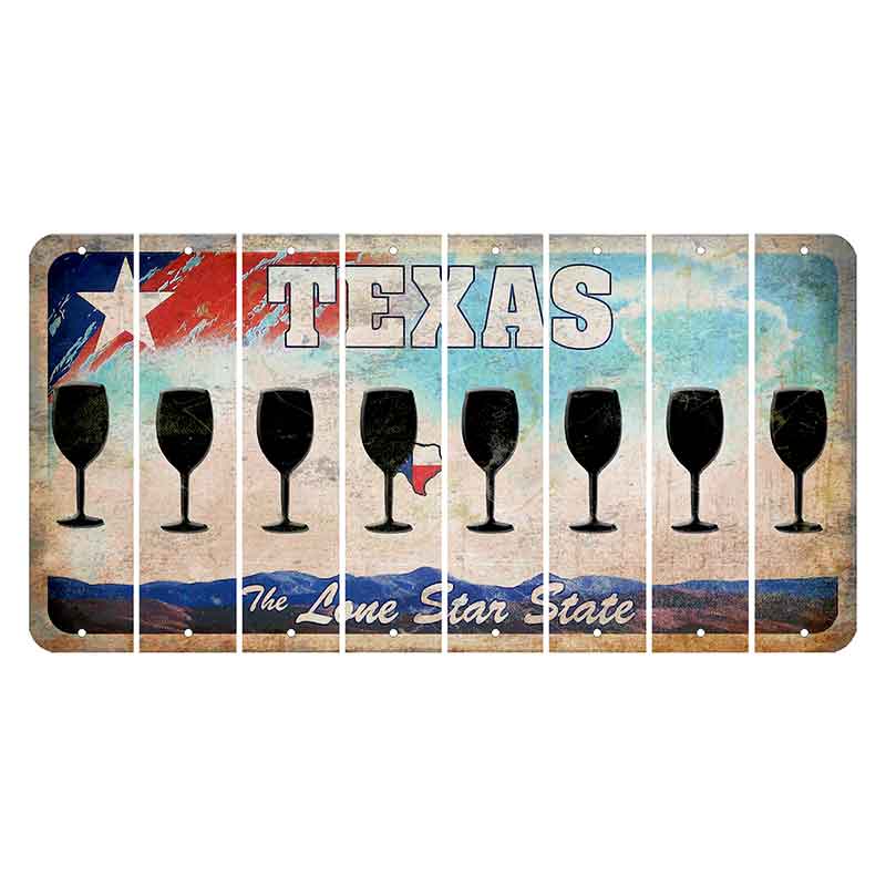 Texas Davis Mountains Cut License Plate Strips (Set of 8) Wine Glass