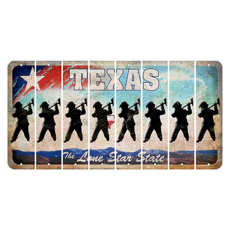 Texas Davis Mountains Cut License Plate Strips (Set of 8) Fireman with Axe