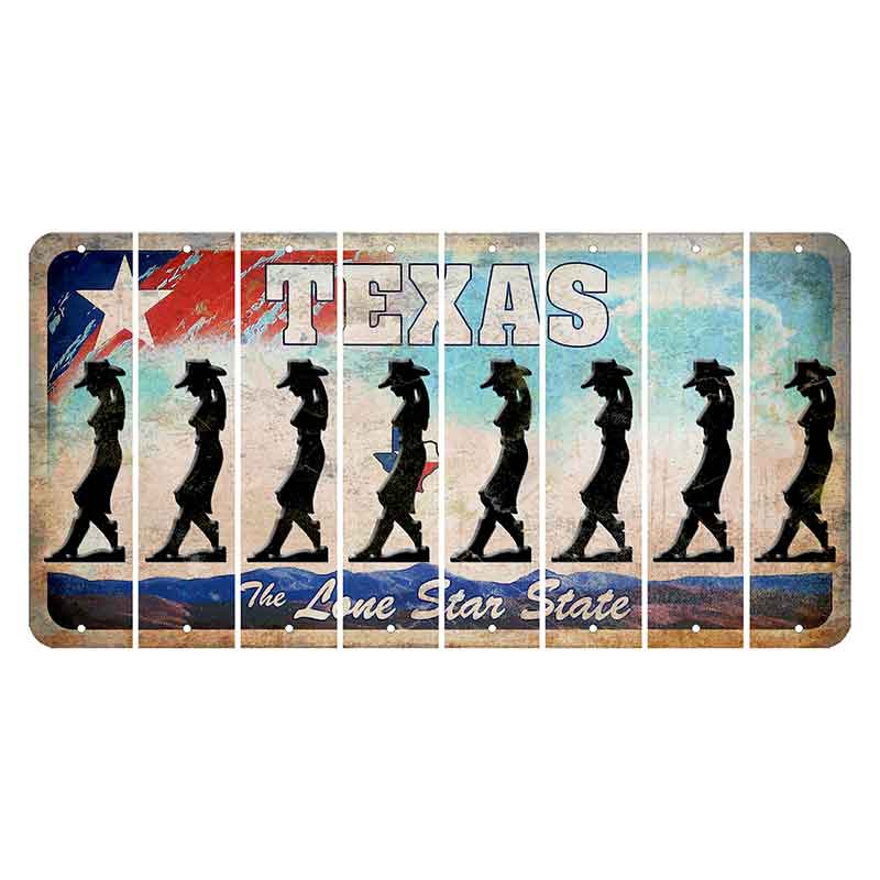 Texas Davis Mountains Cut License Plate Strips (Set of 8) Cowgirl - Leaning