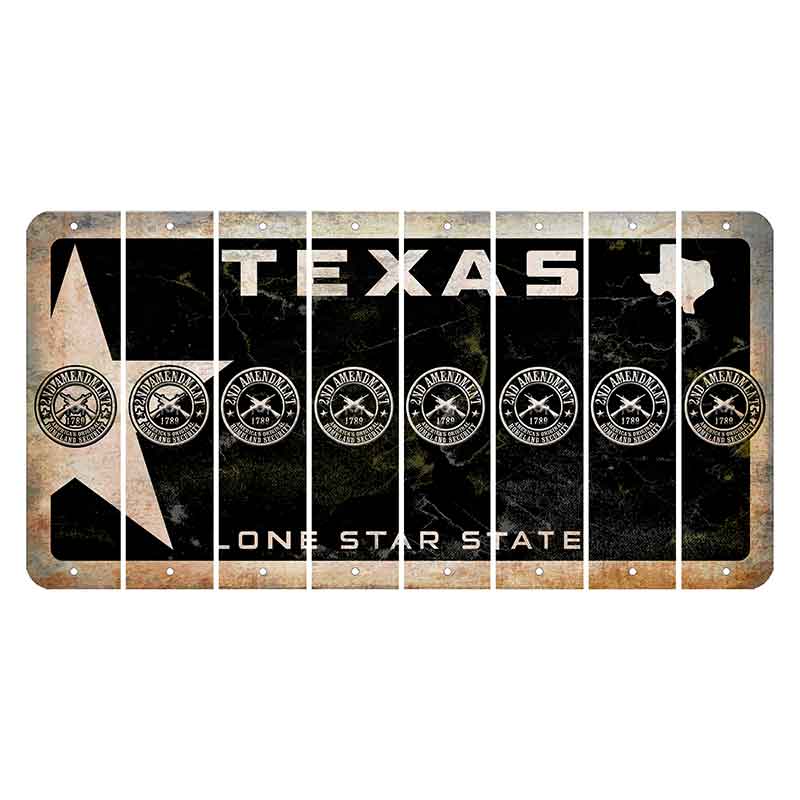 Texas Star Black Cut License Plate Strips (Set of 8) 2nd Amendment