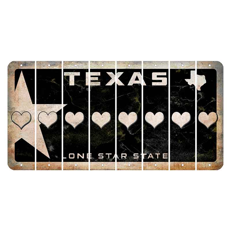 Texas Star Black Cut License Plate Strips (Set of 8) Heart