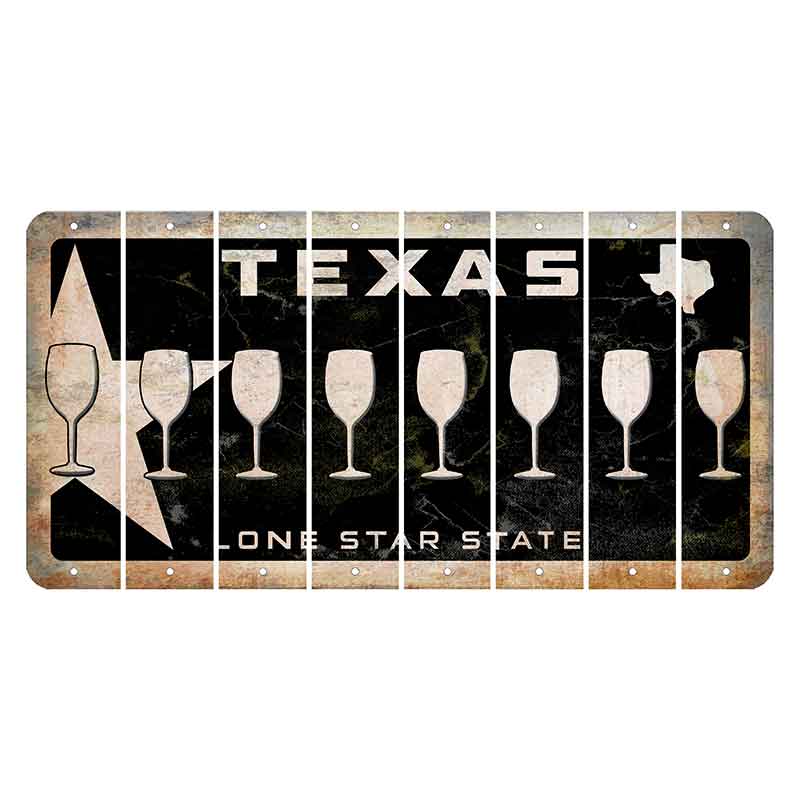 Texas Star Black Cut License Plate Strips (Set of 8) Wine Glass