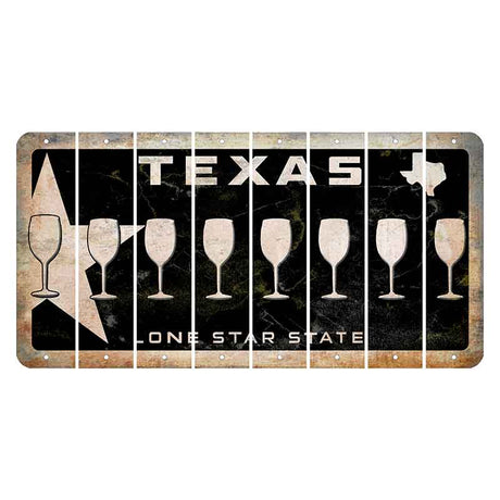 Texas Star Black Cut License Plate Strips (Set of 8) Wine Glass