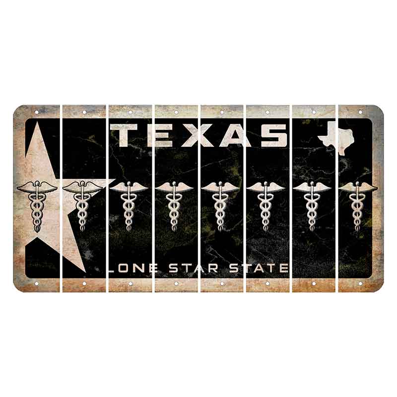 Texas Star Black Cut License Plate Strips (Set of 8) Caduceus