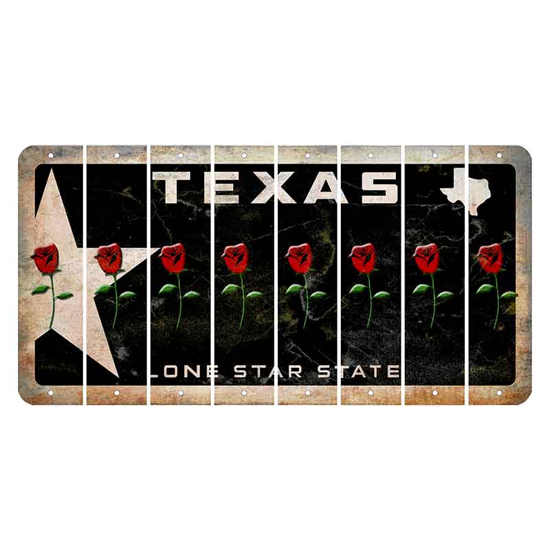 Texas Star Black Cut License Plate Strips (Set of 8) Red Rose