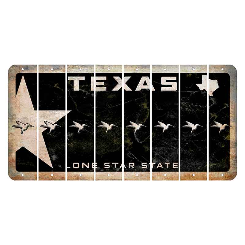 Texas Star Black Cut License Plate Strips (Set of 8) Hummingbird