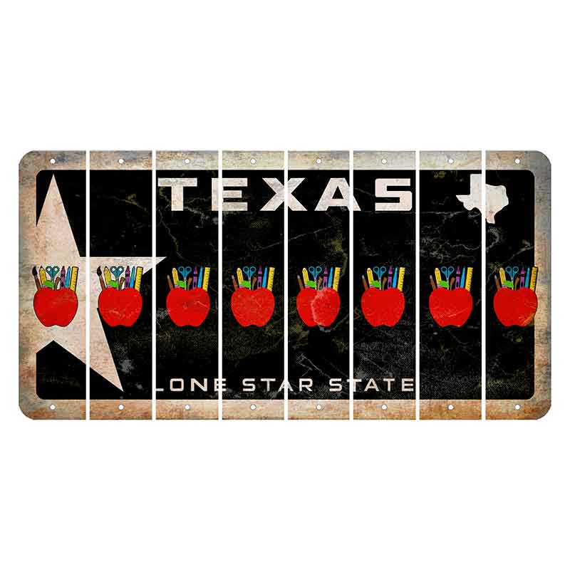 Texas Star Black Cut License Plate Strips (Set of 8) Teacher Apple