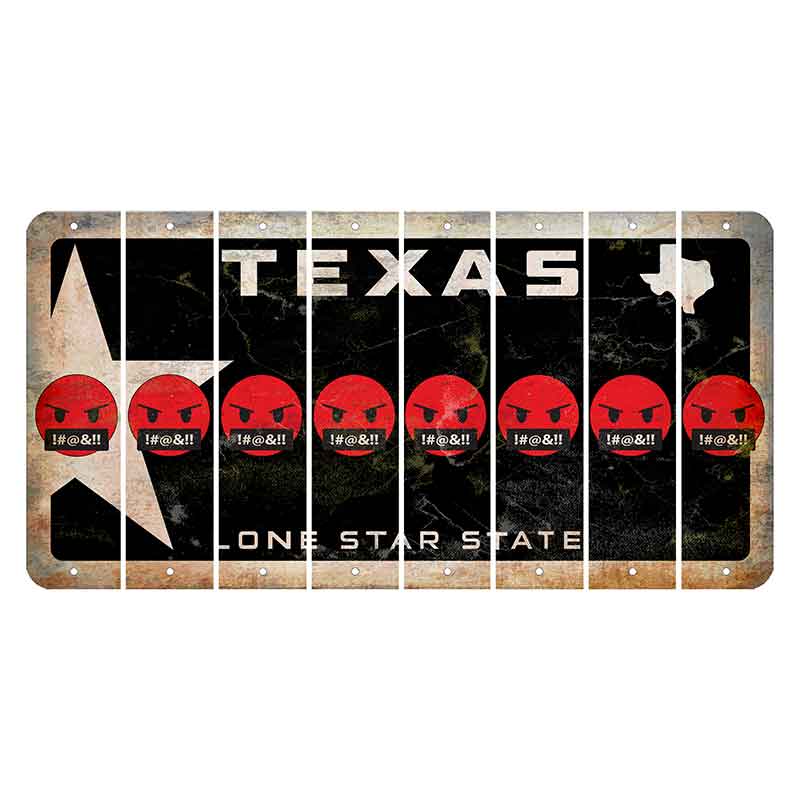 Texas Star Black Cut License Plate Strips (Set of 8) Emoji - Pissed