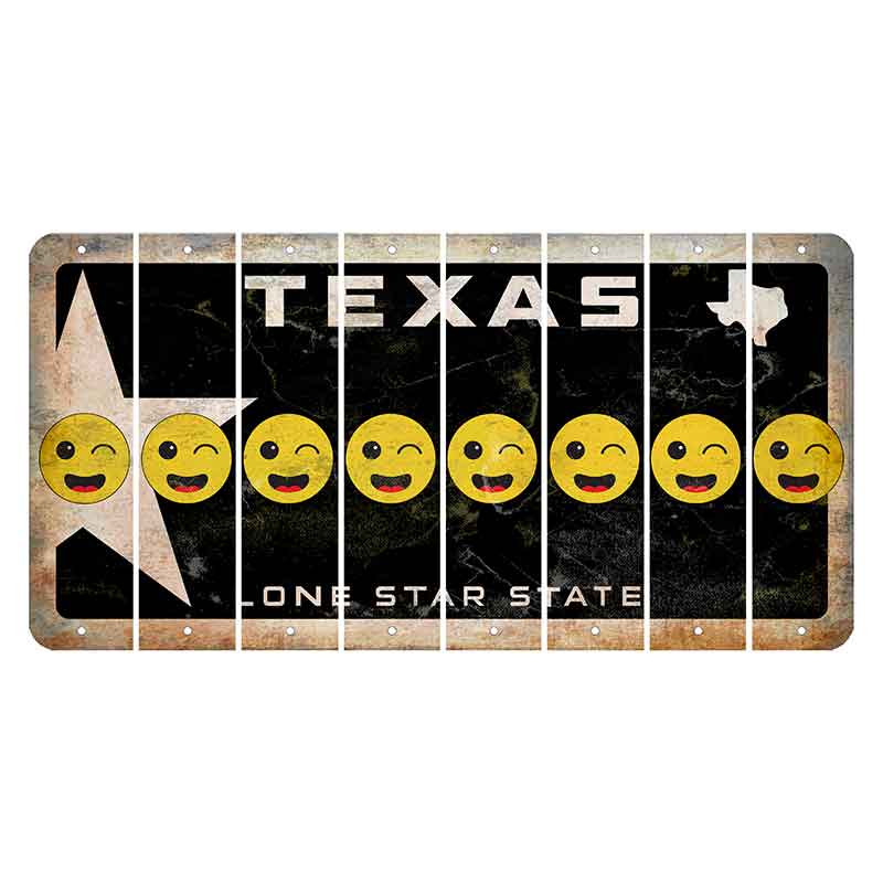 Texas Star Black Cut License Plate Strips (Set of 8) Emoji - Winking