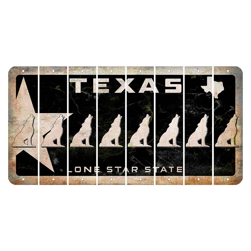 Texas Star Black Cut License Plate Strips (Set of 8) Howling Wolf