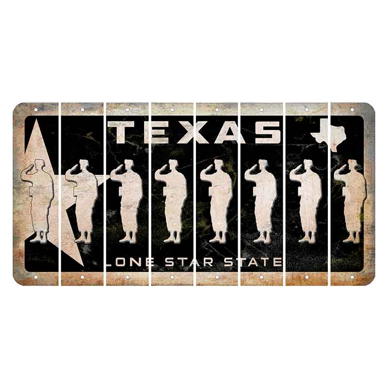 Texas Star Black Cut License Plate Strips (Set of 8) Soldier - Saluting