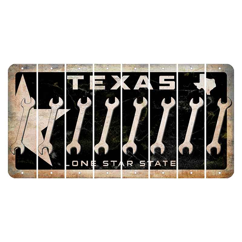 Texas Star Black Cut License Plate Strips (Set of 8) Wrench