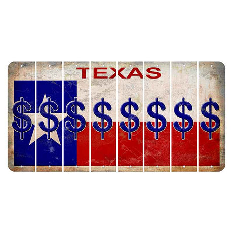 Texas Flag Cut License Plate Strips (Set of 8) Dollar Sign