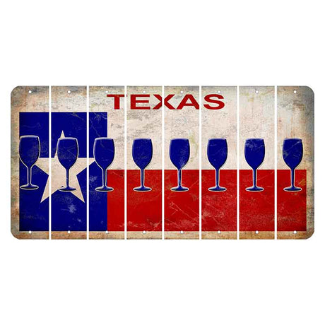 Texas Flag Cut License Plate Strips (Set of 8) Wine Glass