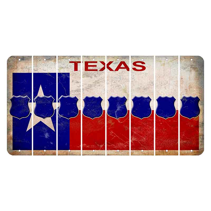 Texas Flag Cut License Plate Strips (Set of 8) Police Badge