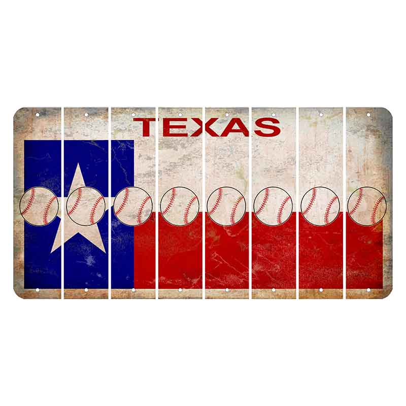 Texas Flag Cut License Plate Strips (Set of 8) Baseball