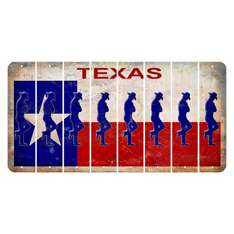 Texas Flag Cut License Plate Strips (Set of 8) Cowboy - Leaning