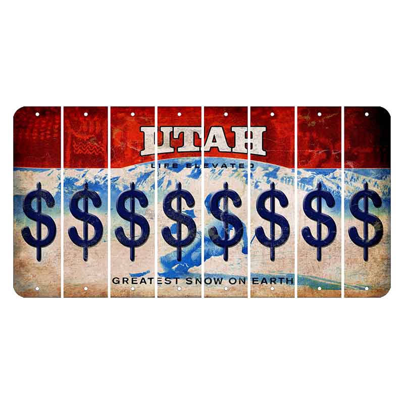 Utah Ski Cut License Plate Strips (Set of 8) Dollar Sign