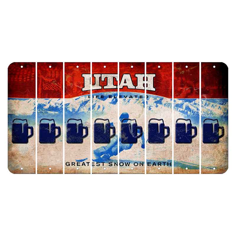 Utah Ski Cut License Plate Strips (Set of 8) Beer Mug