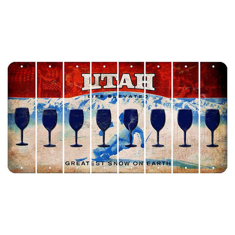 Utah Ski Cut License Plate Strips (Set of 8) Wine Glass