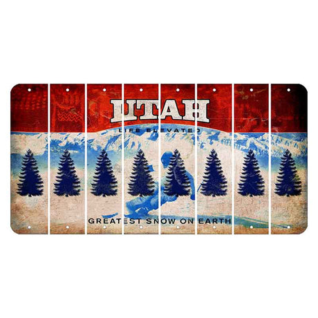 Utah Ski Cut License Plate Strips (Set of 8) Pine Tree