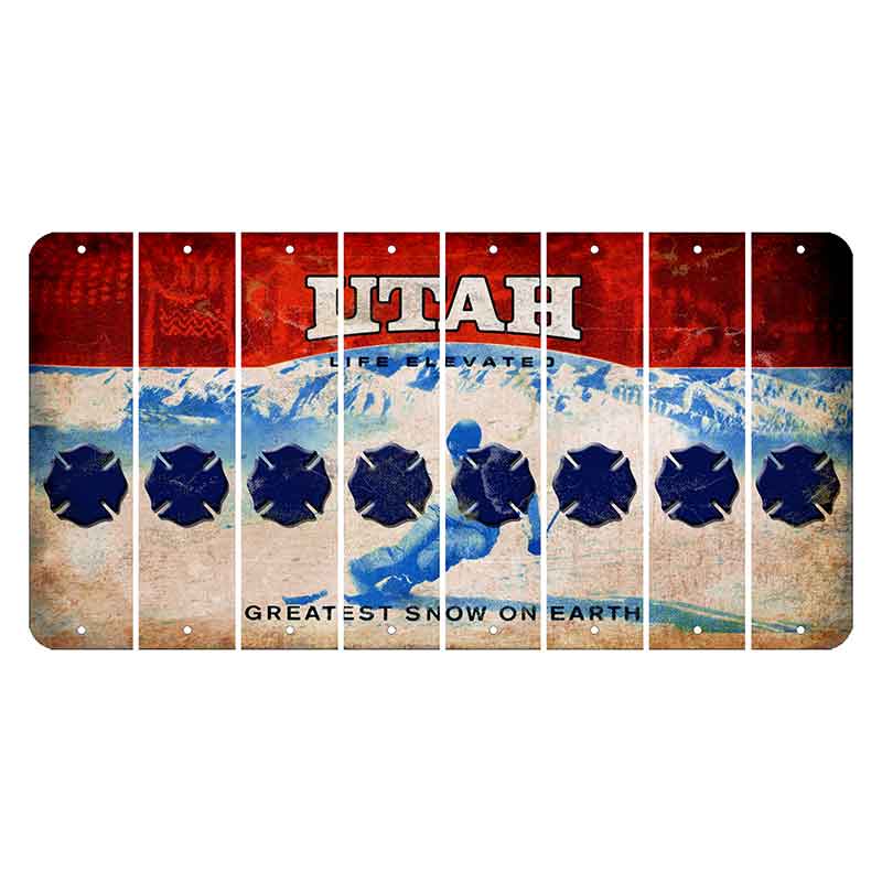 Utah Ski Cut License Plate Strips (Set of 8) Fire Badge