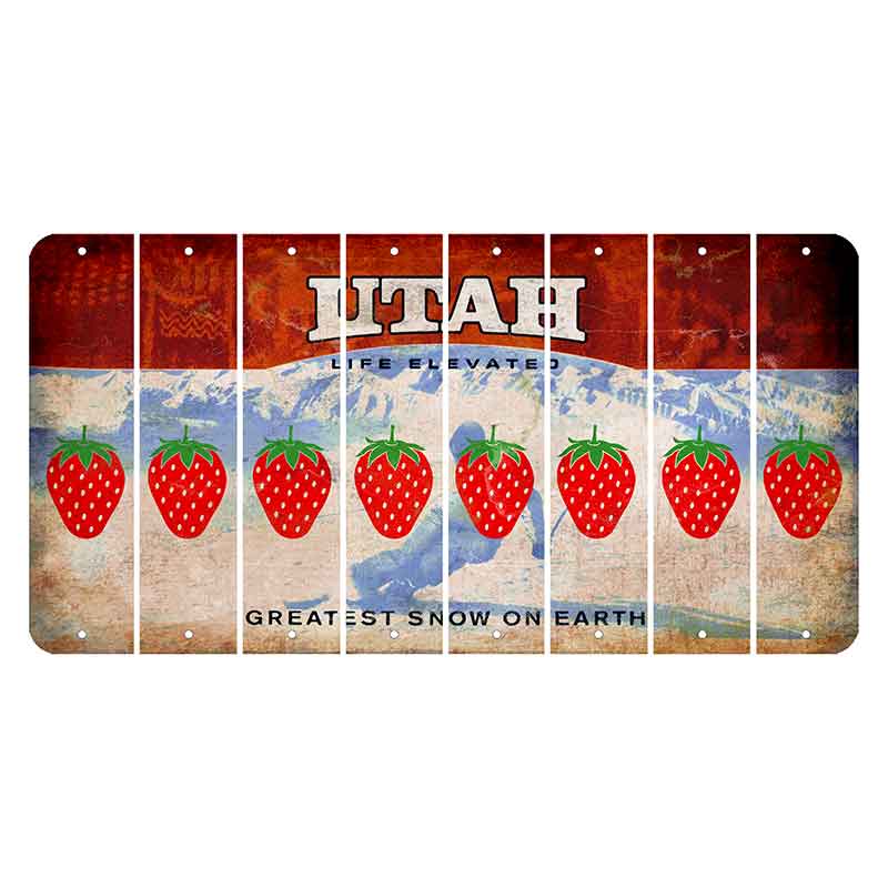 Utah Ski Cut License Plate Strips (Set of 8) Strawberry