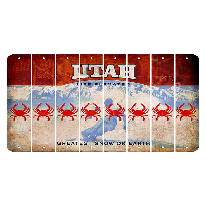 Utah Ski Cut License Plate Strips (Set of 8) Crab