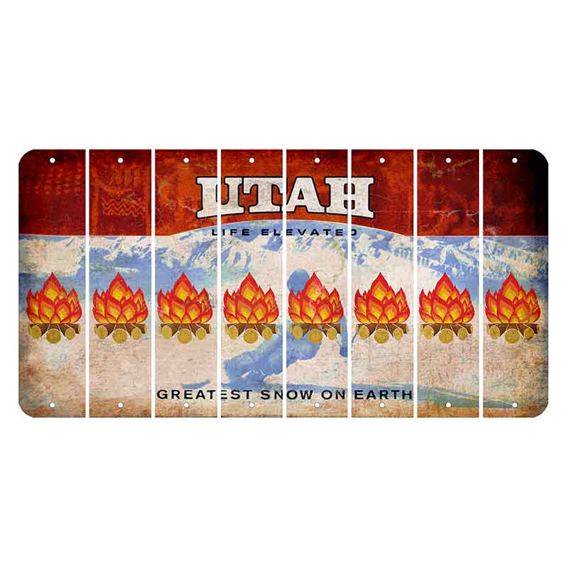 Utah Ski Cut License Plate Strips (Set of 8) Campfire