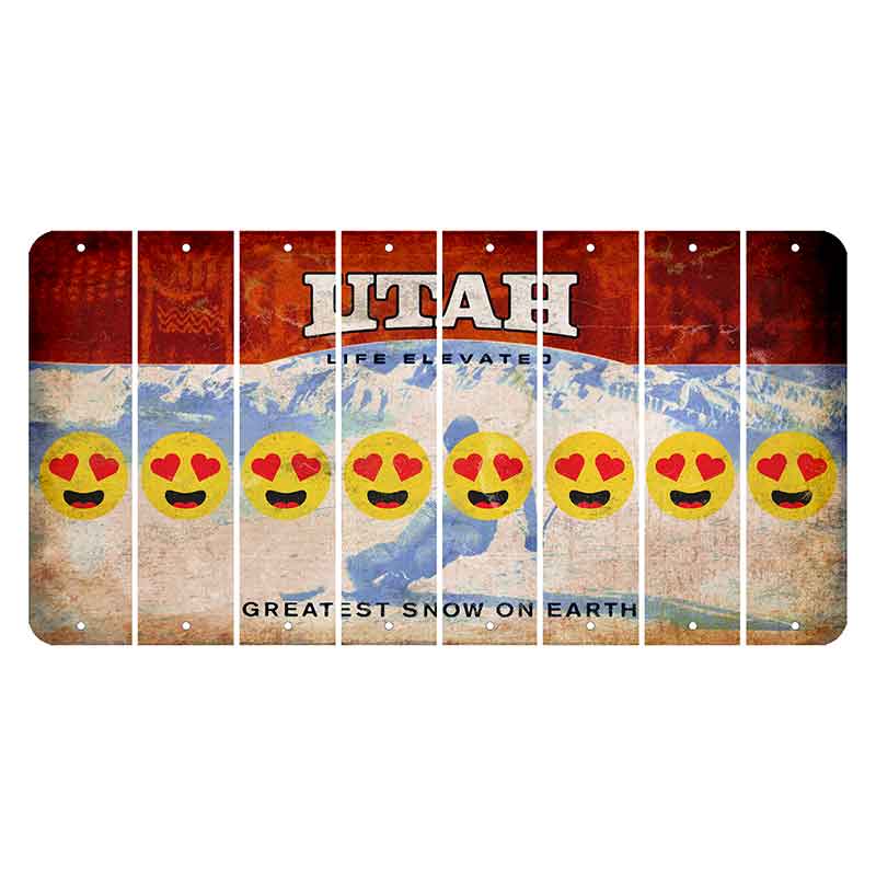 Utah Ski Cut License Plate Strips (Set of 8) Emoji - Heart Eyes