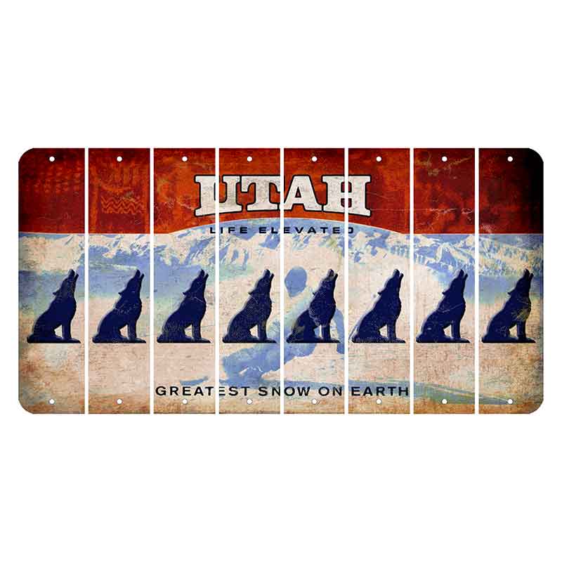 Utah Ski Cut License Plate Strips (Set of 8) Howling Wolf