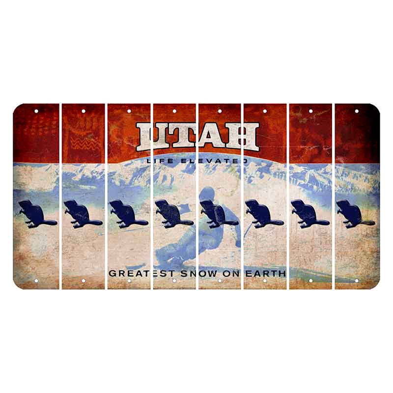 Utah Ski Cut License Plate Strips (Set of 8) Beaver