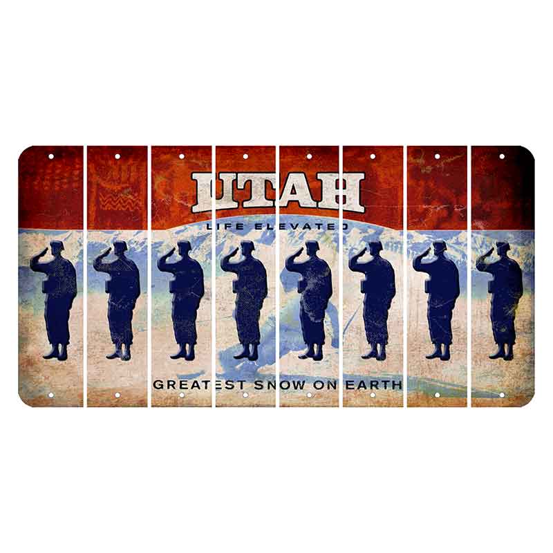 Utah Ski Cut License Plate Strips (Set of 8) Soldier - Saluting