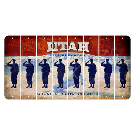 Utah Ski Cut License Plate Strips (Set of 8) Soldier - Saluting