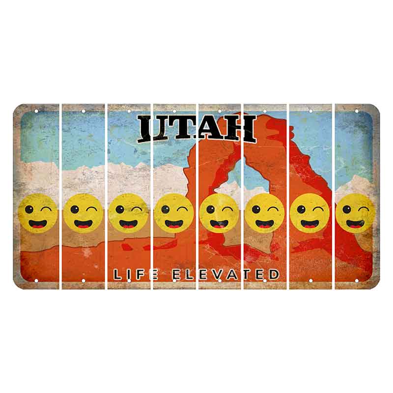 Utah Arch Cut License Plate Strips (Set of 8) Emoji - Winking